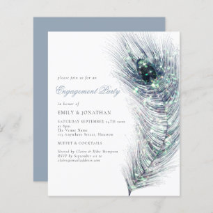Papier Budget Peacock Feather Engagement Party Invitation