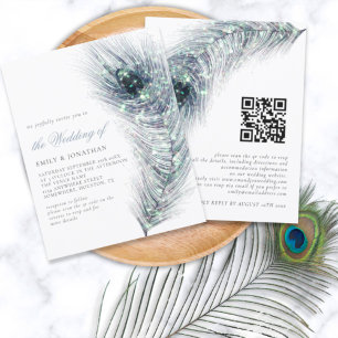 Papier Budget Peacock Feather QR Code Mariage Invitation