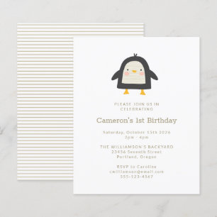 Papier Budget Penguin Simple 1er anniversaire Invitation