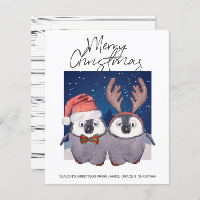Papier BUDGET Père Noël Reinder Noël Penguin Couple (Devant / Derrière)