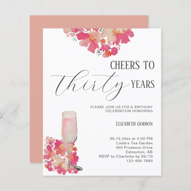 Papier Budget Petals & Prosecco 30e anniversaire Floral r (Devant / Derrière)