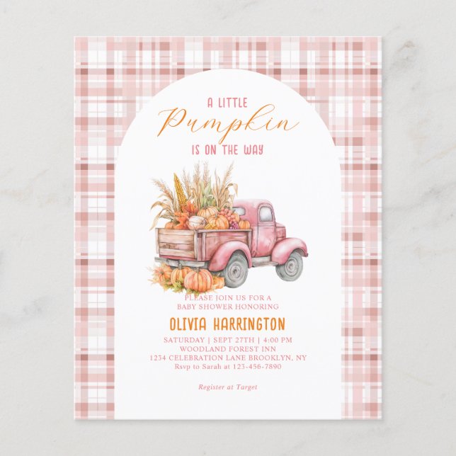 Papier BUDGET petit Citrouille Pink Truck Girl Baby showe (Devant)