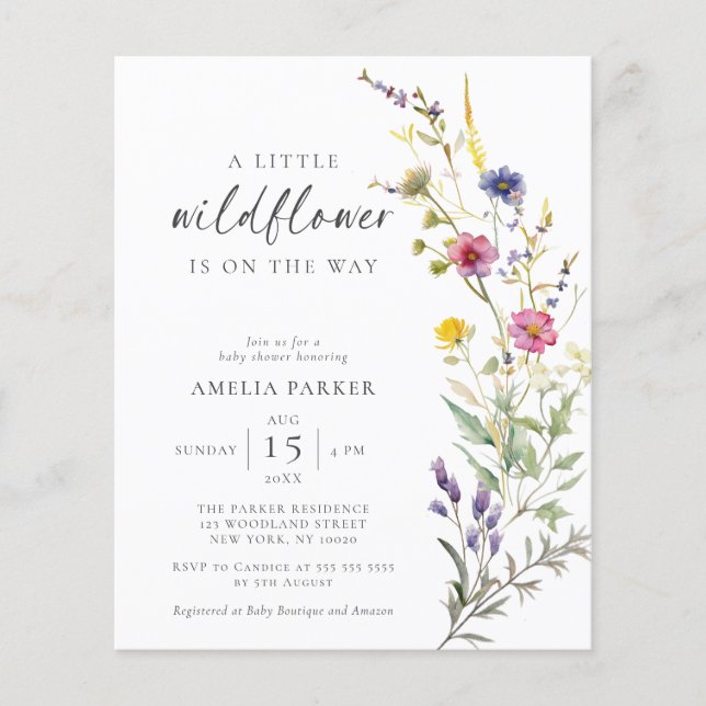 Papier Budget Petit Fleur sauvage Floral Baby shower Invi (Devant)