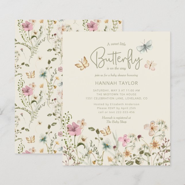 Papier Budget Petite papillon Invitation Baby shower fill (Devant / Derrière)