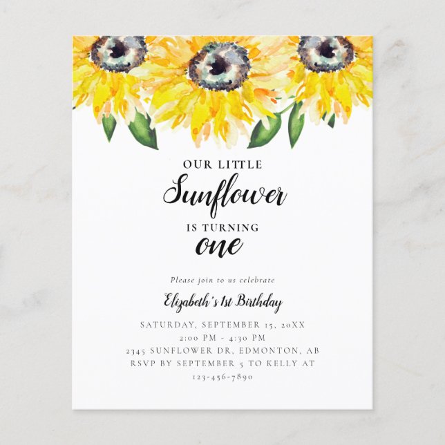 Papier Budget Petite tournesol premier anniversaire un él (Devant)
