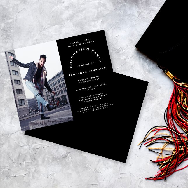 Papier Budget Photo Black Graduation Party Invitation (Créateur téléchargé)