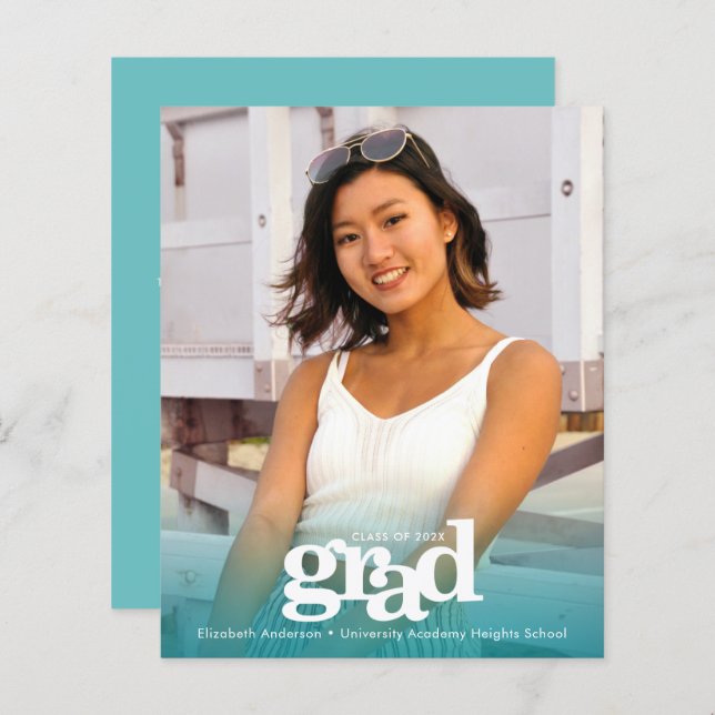 Papier Budget photo bleu turquoise graduation audacieuse  (Devant / Derrière)