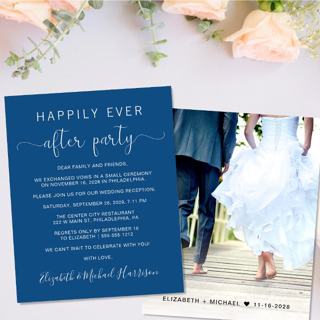 Papier Budget Photo Blue Wedding Réception Invitation (Your love story deserves a grand celebration!)