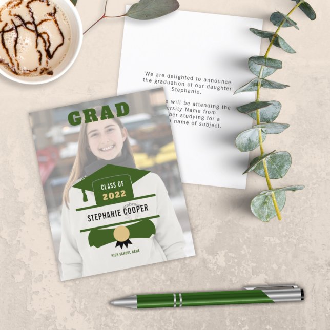Papier Budget Photo Casquette Green Gold 2022 Graduation (Créateur téléchargé)