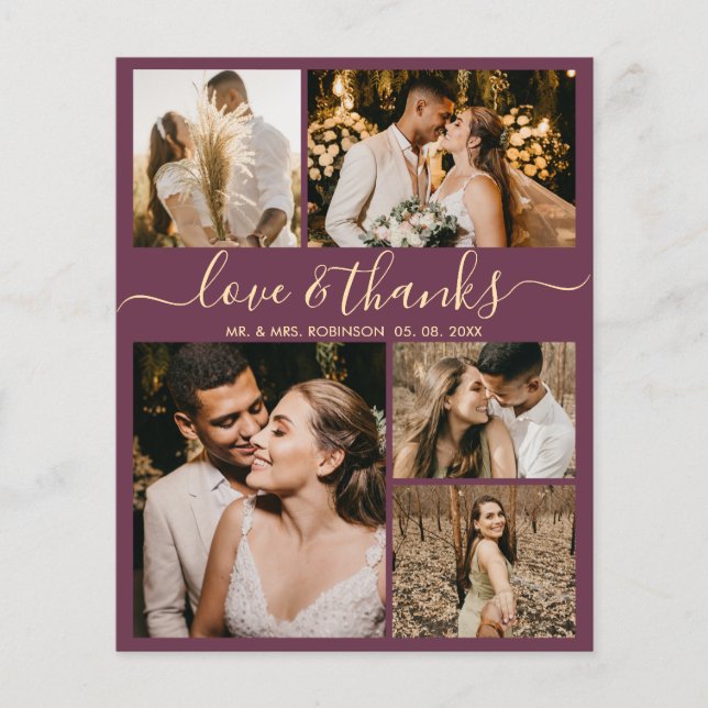 Papier Budget Photo Collage Bordo Mariage Merci Circulair (Devant)