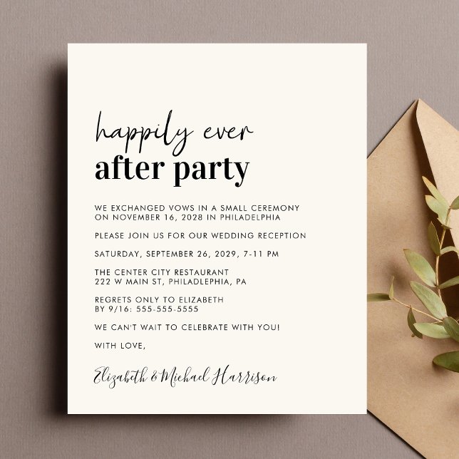 Papier Budget Photo Crème Mariage Réception Invitation (A chic budget-friendly Happily Ever After Party invitation for your wedding celebration)