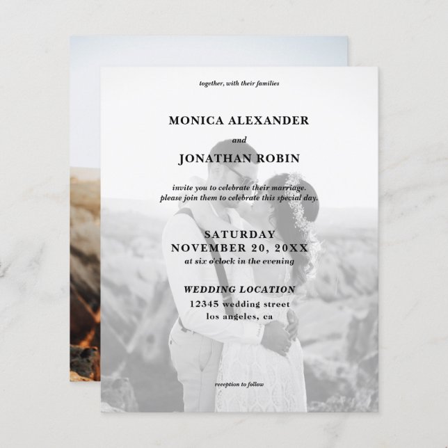 Papier Budget Photo de mariage verticale moderne noir et  (Devant / Derrière)