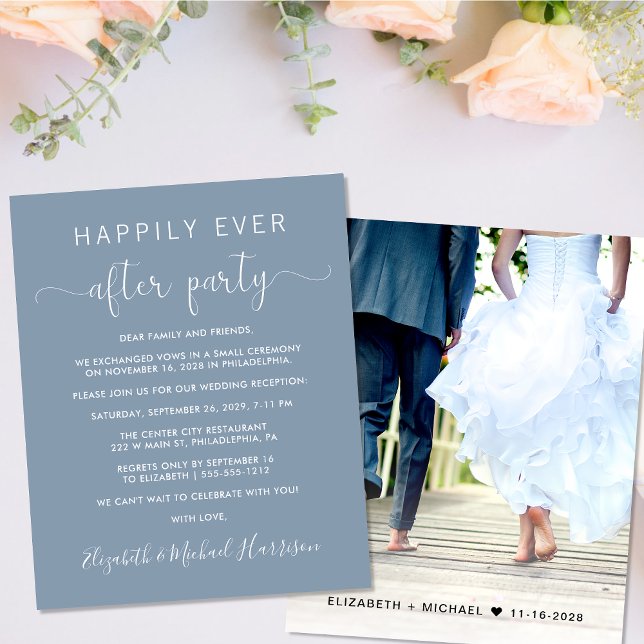 Papier Budget Photo Dusty Blue Wedding Invitation de réce (Your love story deserves a grand celebration!)