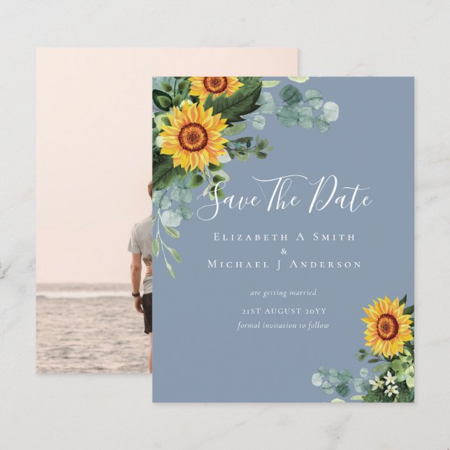 Papier BUDGET Photo Enregistrer Date Rustique SUNFLOWERS  (Devant / Derrière)