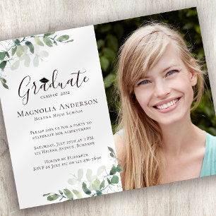 Papier BUDGET Photo Eucalyptus Grad Party Invitation