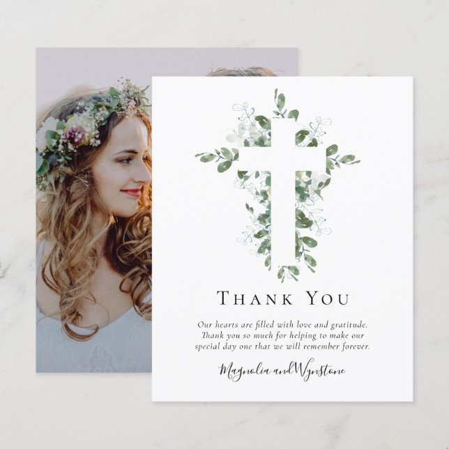Papier Budget Photo Eucalyptus Wedding Thank You Card (Devant / Derrière)
