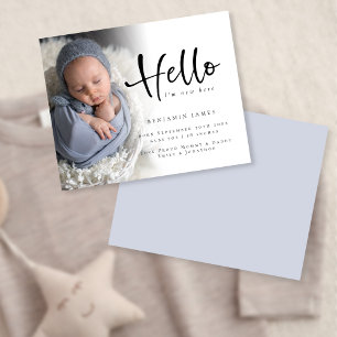Papier Budget Photo Hello Boy Blue Faire-Part de Naissanc