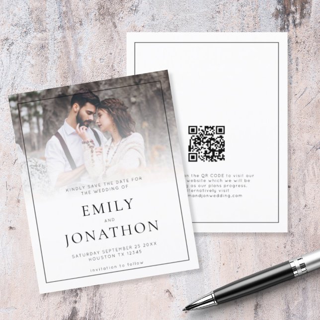 Papier Budget Photo Ligne QR Code Mariage Enregistrer La  (Front and back view. Smaller budget price alternative. Part of a large wedding collection )