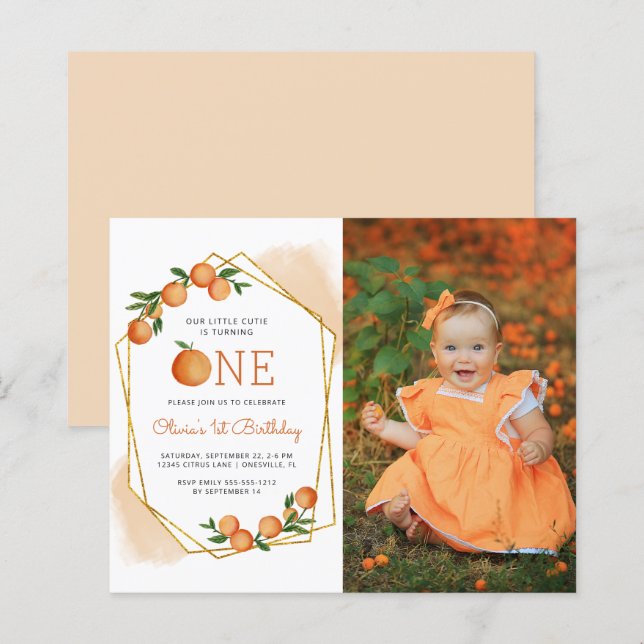 Papier Budget Photo Little Cutie 1er anniversaire Invitat (Devant / Derrière)