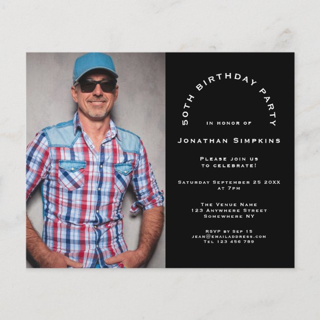 Papier Budget Photo Man 50e anniversaire fête Invitation  (Devant)