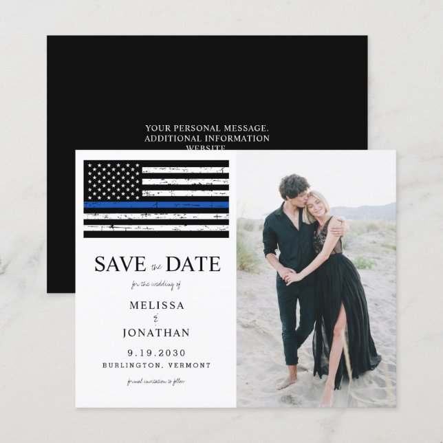 Papier Budget Photo Mince Ligne bleue Mariage de police (Devant / Derrière)