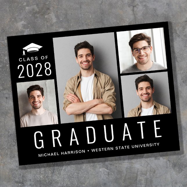 Papier Budget Photo moderne Black Graduation Faire-part (Créateur téléchargé)