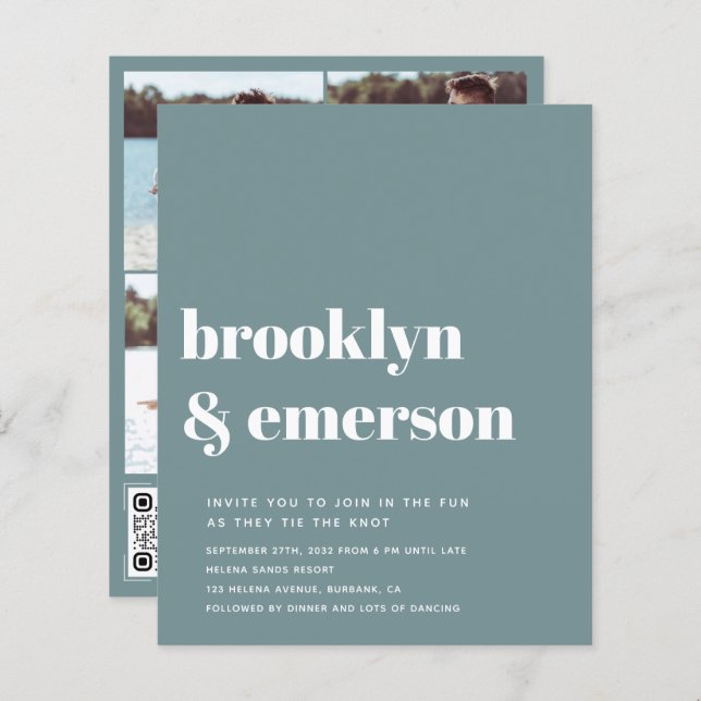 Papier Budget Photo moderne QR Code Faire-part de mariage (Devant / Derrière)