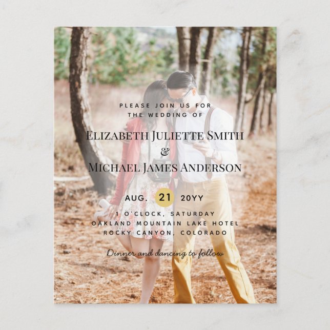 Papier Budget Photo Overlay Modern Wedding Invitations (Devant)