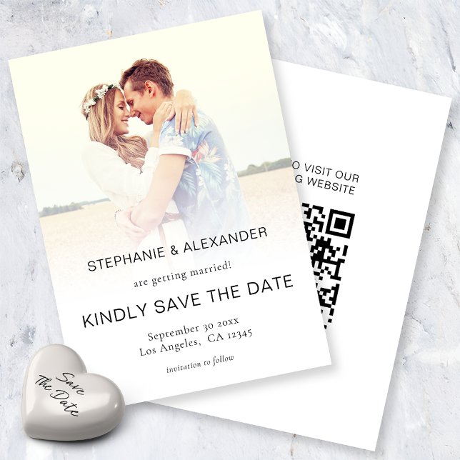 Papier Budget Photo Overlay QR Wedding Enregistrer la dat (Créateur téléchargé)
