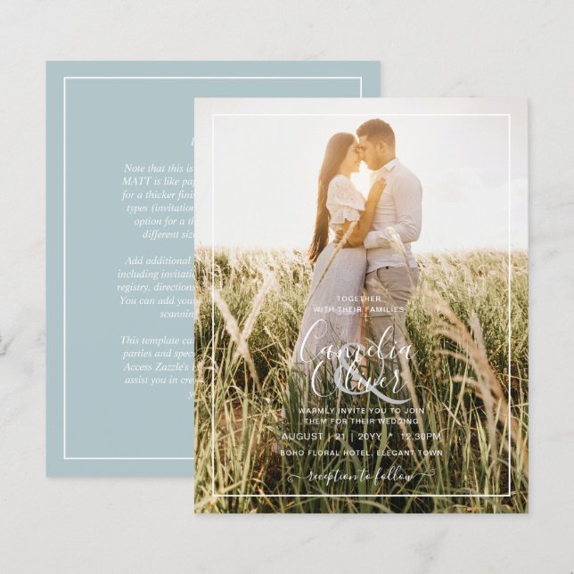 Papier BUDGET Photo Overlay Sea Glass Sage Wedding Invite (Devant / Derrière)
