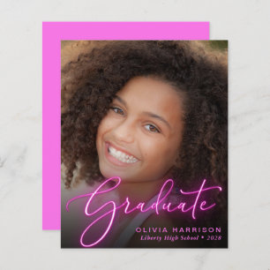 Papier Budget Photo Pink Neon Graduation Faire-part