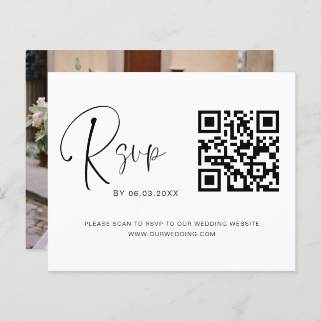 Papier Budget Photo QR Code RSVP Site Mariage (Devant / Derrière)