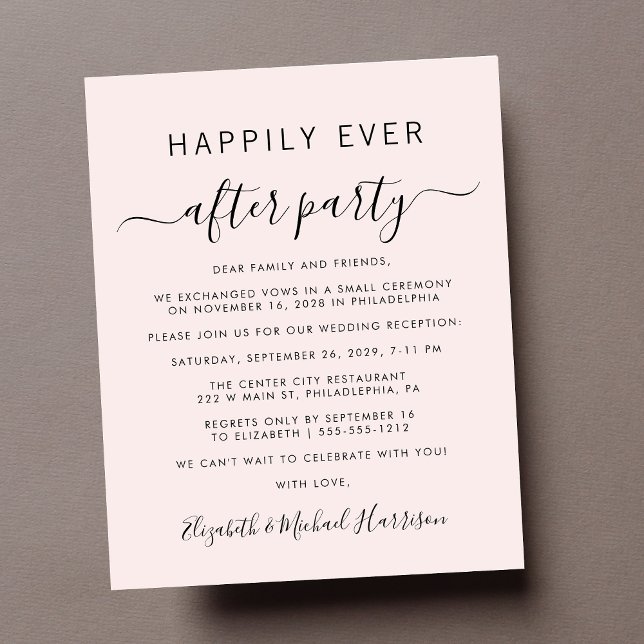Papier Budget Photo Rose Mariage Réception Invitation (A chic budget-friendly Happily Ever After Party invitation for your wedding celebration)