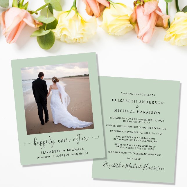 Papier Budget Photo Sage Mariage Réception Invitation (Créateur téléchargé)