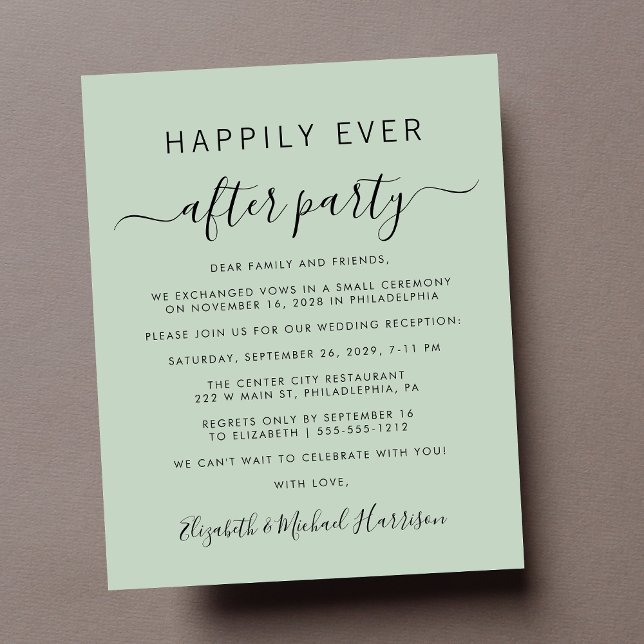 Papier Budget Photo Sage Mariage Réception Invitation (A chic budget-friendly Happily Ever After Party invitation for your wedding celebration)