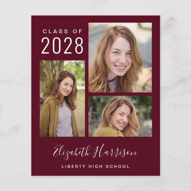 Papier Budget Photo Script Burgundy Graduation Party (Devant)