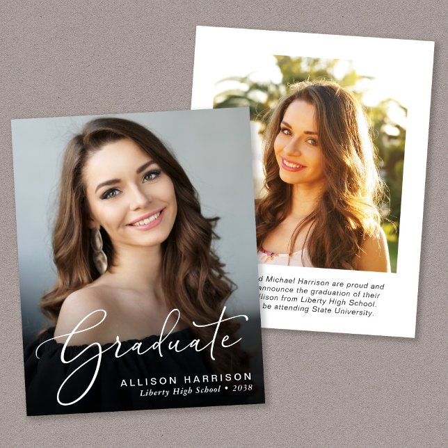 Papier Budget Photo Script Graduation Announcement (An elegant photo graduation announcement to celebrate the graduate's achievements)