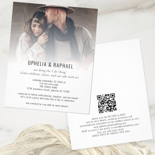 Papier Budget Photo superposition QR Fun Mariage informel (Front and back view)