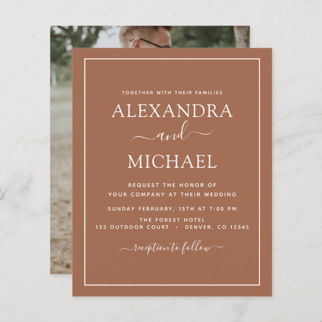 Papier Budget Photo Terracotta Boho Mariage Simple (Devant / Derrière)