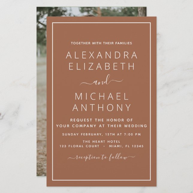 Papier Budget Photo Terracotta Boho Mariage Simple (Devant / Derrière)