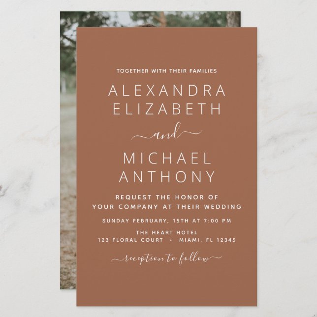 Papier Budget Photo Terracotta Boho Mariage Simple (Devant / Derrière)