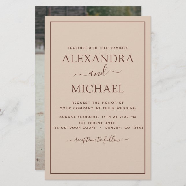 Papier Budget Photo Terracotta Boho Mariage Simple (Devant / Derrière)