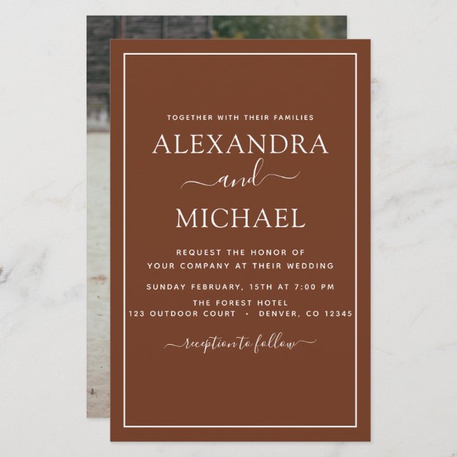 Papier Budget Photo Terracotta Boho Mariage Simple (Devant / Derrière)