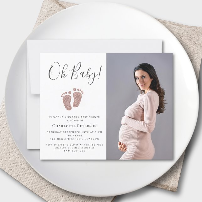 Papier Budget Pink Baby Feet Baby shower photo Invitation (Créateur téléchargé)