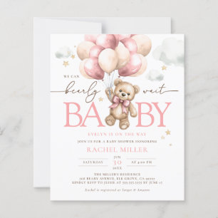 Papier Budget Pink Bear Balloon Baby Girl Douche Invitati