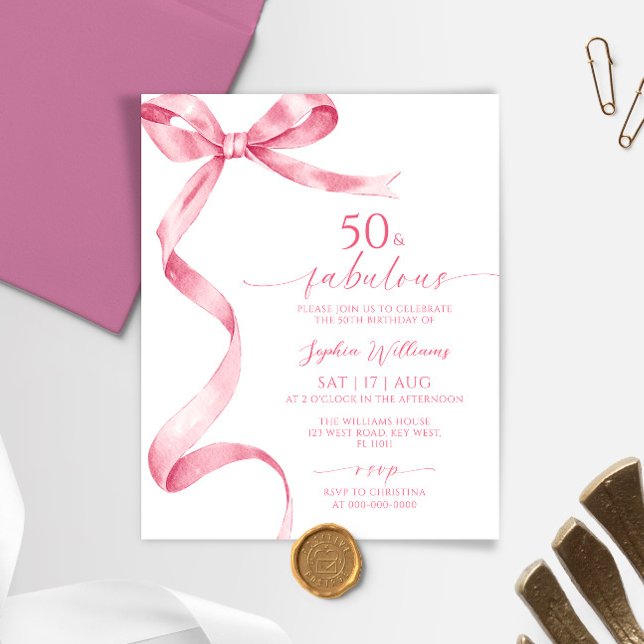 Papier Budget Pink Bow 50 et fabuleuse invitation d'anniv (Créateur téléchargé)