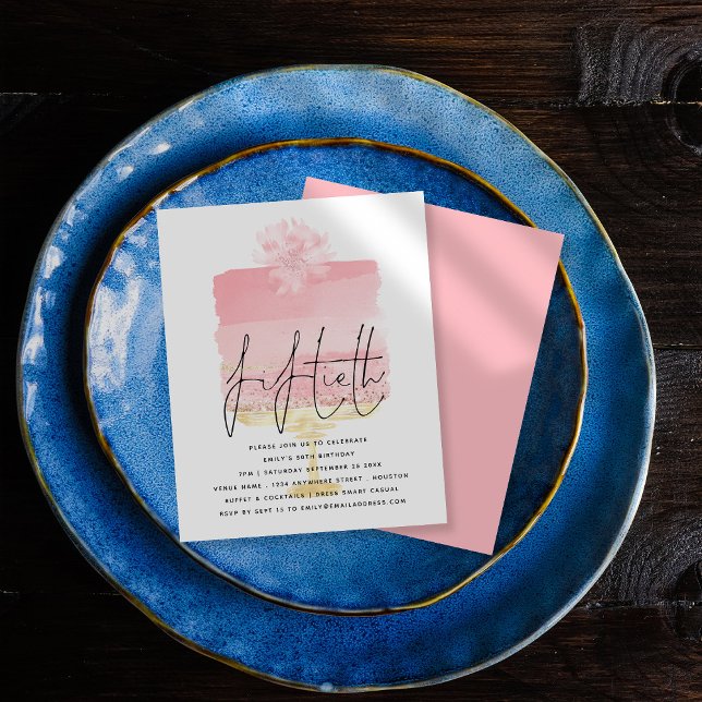 Papier Budget Pink Cake Script 50e anniversaire Invitatio (Créateur téléchargé)