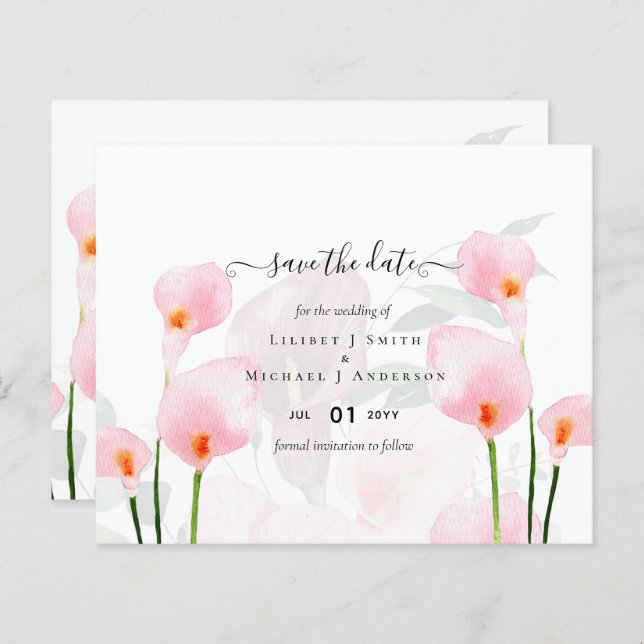 Papier BUDGET Pink Calla Lily Mariage Date de sauvegarde  (Devant / Derrière)