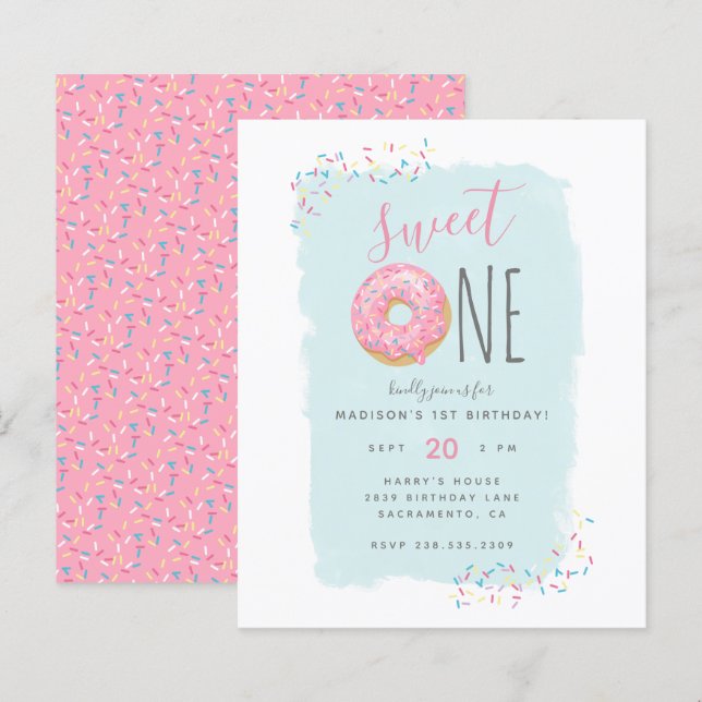 Papier Budget Pink Doughnut Parsemer Doux 1er anniversair (Devant / Derrière)