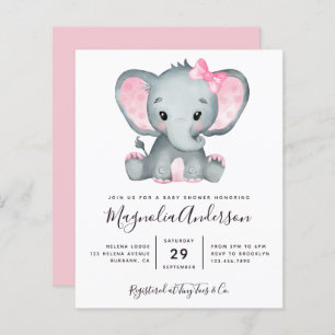 Papier BUDGET Pink Elephant Baby shower Invitation